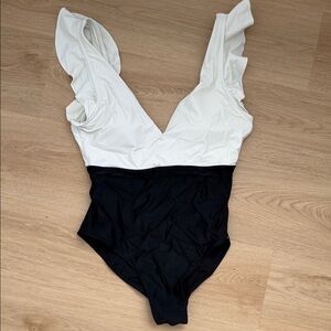 summersalt Two-Tone White and Black One-Piece Swimsuit